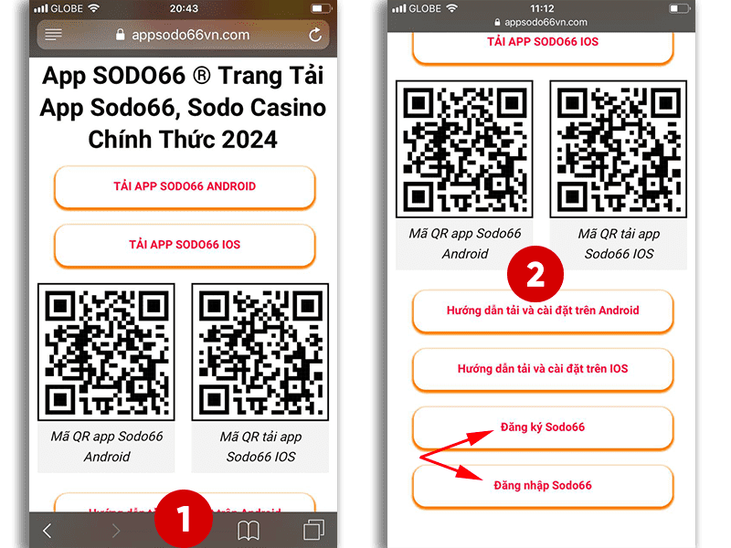 Bước 1, 2 hướng dẫn đưa trang chủ Sodo66 ra màn hình chính trên iOS