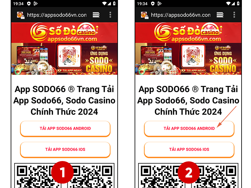 Bước 1 và Bước 2 hướng dẫn tải app Sodo66 trên điện thoại Android