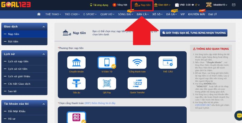 Dễ dàng nạp tiền để chơi lô đề Bong88 bằng nhiều hình thức